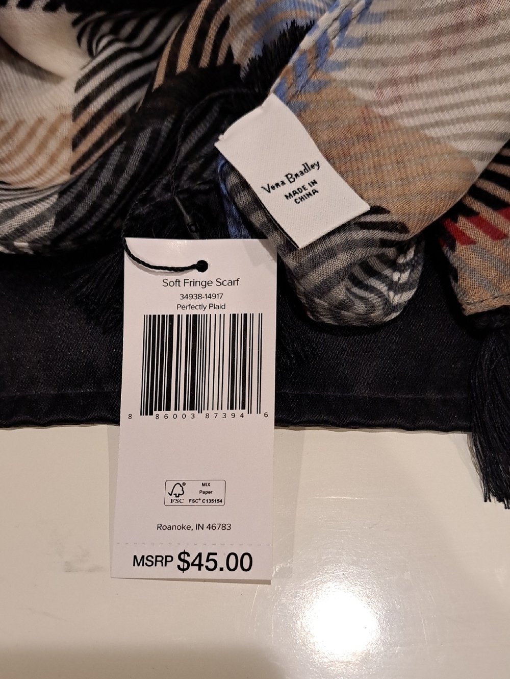 NIB Vera Bradley "Perfectly Plaid" Soft Fringe Scarf. Msrp $45 - Picture 3 of 5